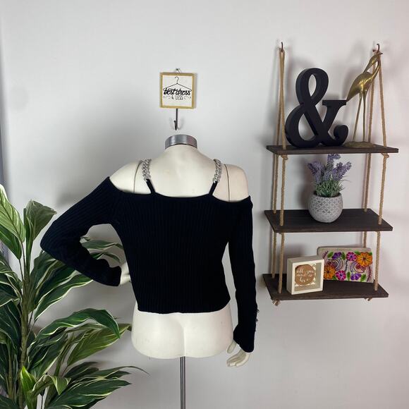 Giuseppe di Morabito Black Cold Shoulder Chain Sweater Top - Picture 8 of 8